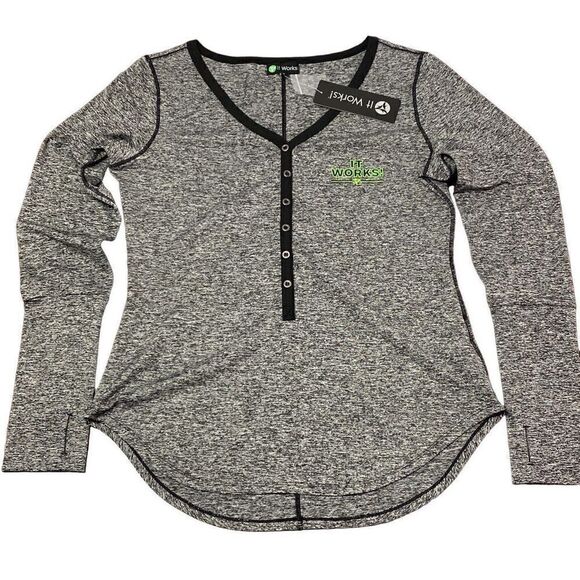 NEW It Works! V Neck Long Sleeve Athletic Grey Pullover Size Large - Picture 1 of 6